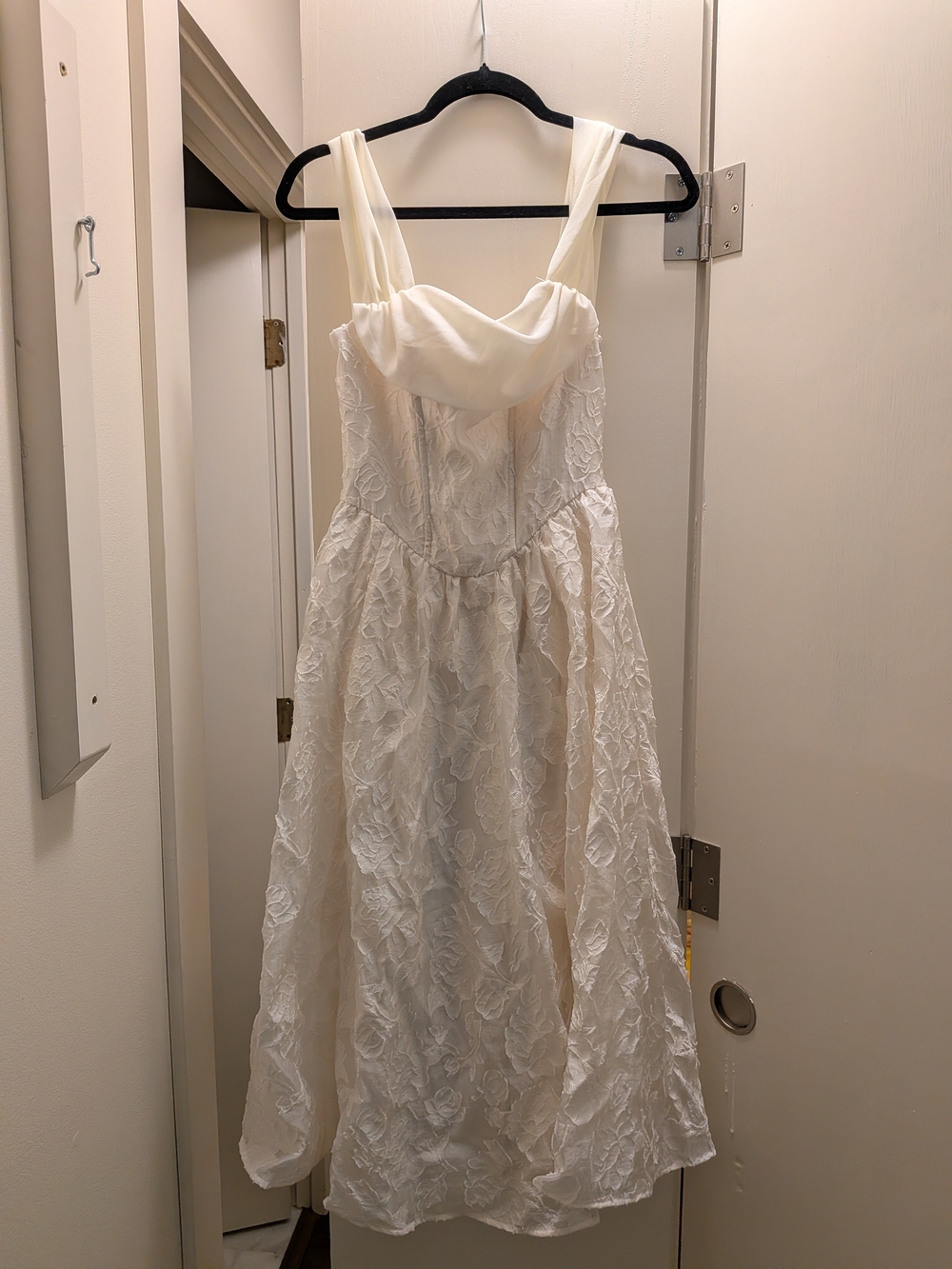 Women's Cream Midi Bridal Dress with Draped Bodice Medium Unbranded